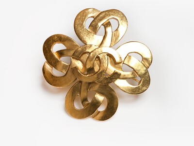 24K CHANEL CCロゴ ハートチェーンなゴールドブローチ CHANEL Paris Spring 1997 CC Gold Plated Heart Cross Brooch