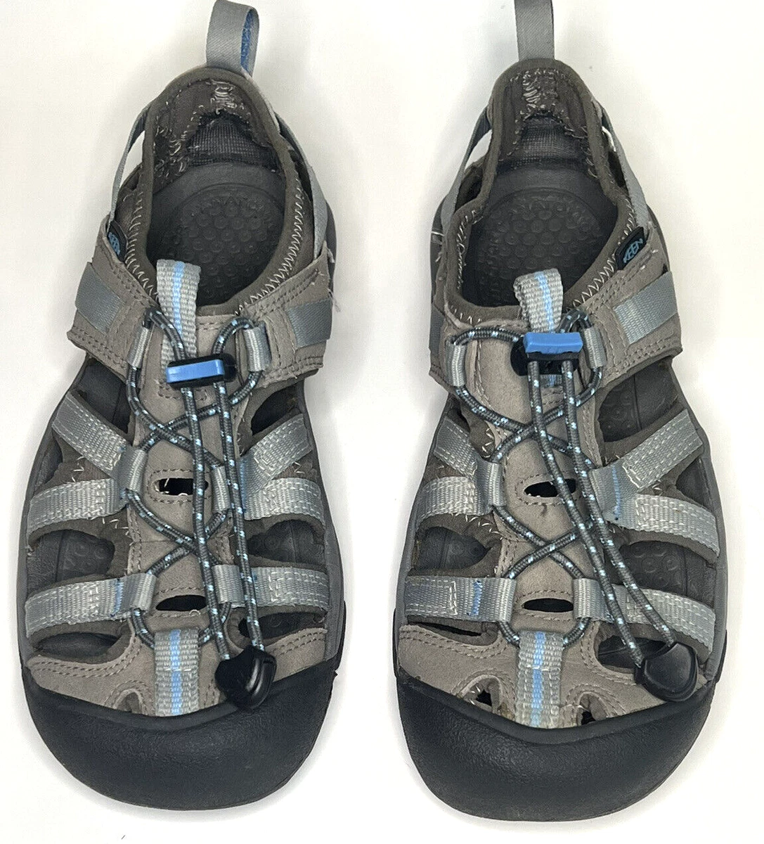 Keen Owyhee Sport Sandals Gray Leather Blue Hiking Water Shoe