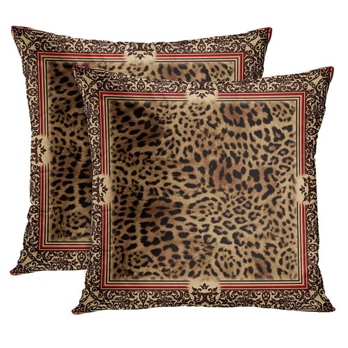 Set of 2 Throw Pillow Cover Case Beautiful Wild Leo Pattern Leopard Skin Shaw...