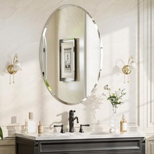 28"x20" Frameless Oval Bathroom Mirror, Beveled Vanity Wall Mirror for Over Sink