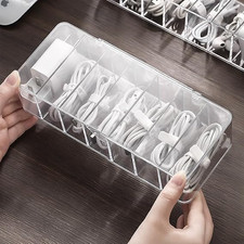Transparent Cord Organizer Box with Lid - 7 Compartment Cable Management Case fo