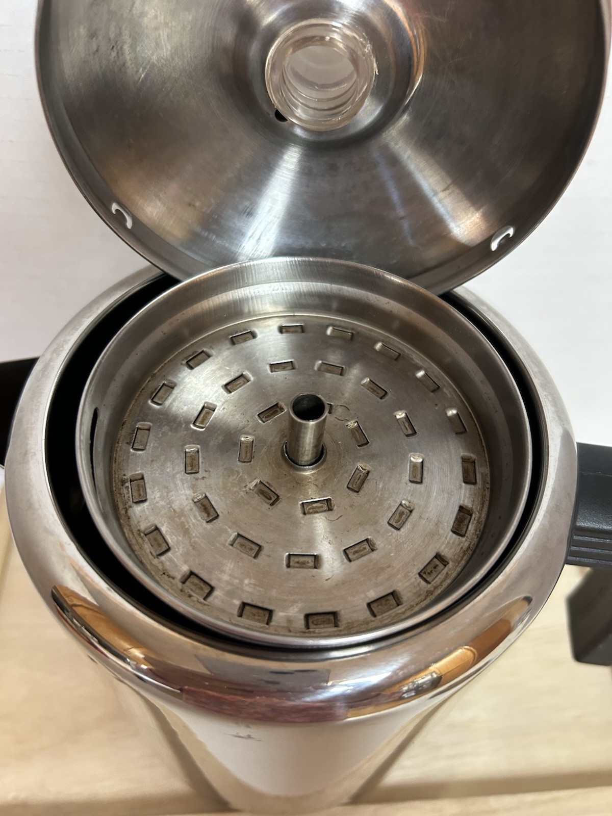 Vintage Copco Stovetop Coffee Pot Mirrored Stainless Steel 8 Cup Percolator Camp