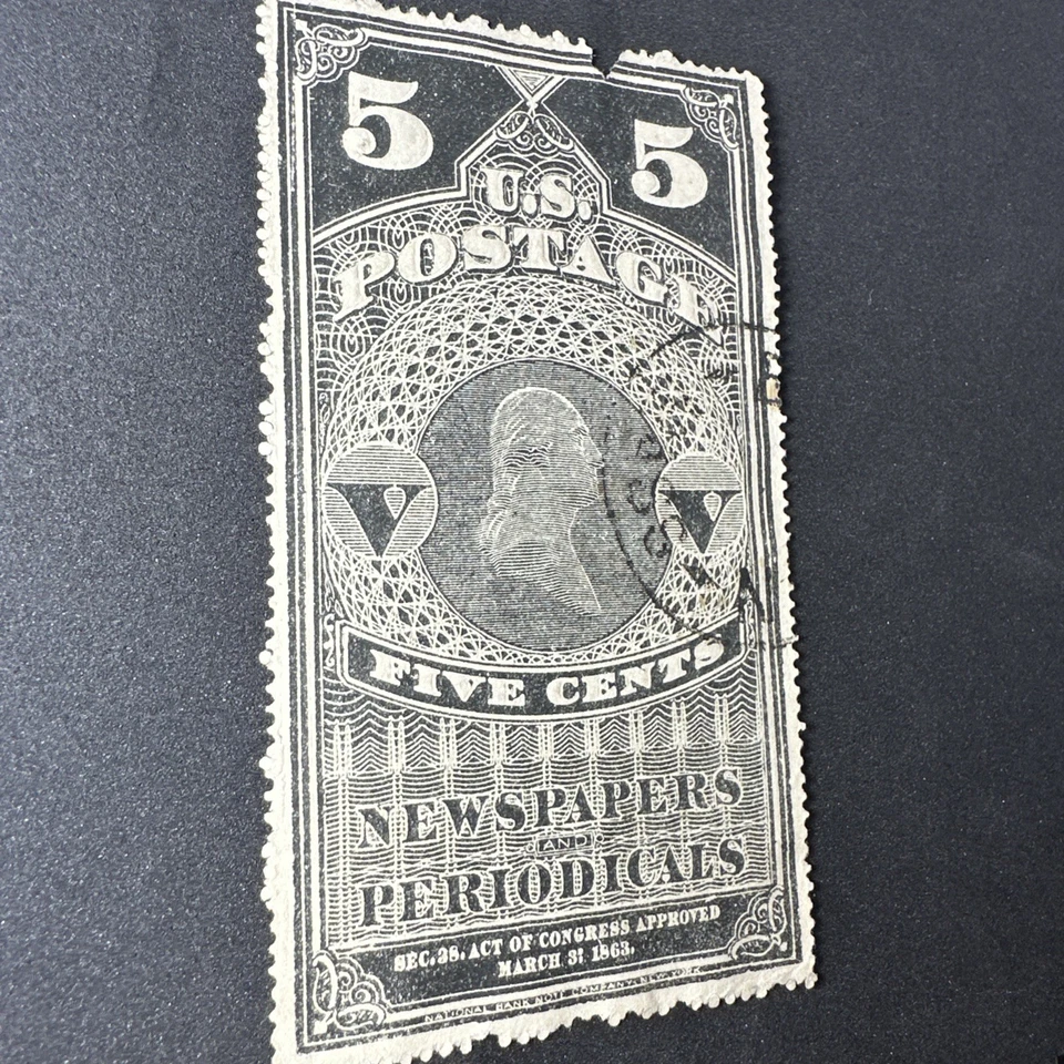 Estampilla de ingresos de publicaciones periódicas de periódicos de 1875 PR sin cotizar Foto 2 de 4