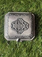 Vintage Silver Tone Make Up Mirror Compact Mini Picture Holder  W/ KISS Lock