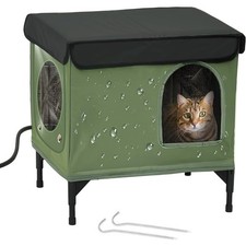 Weatherproof Outdoor Cat House Heated Shelter Insulated Escape Door Feral Cat