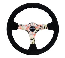 NRG Reinforced Steering Wheel (350mm / 3in. Deep) Blk Suede Floral Dipped w/