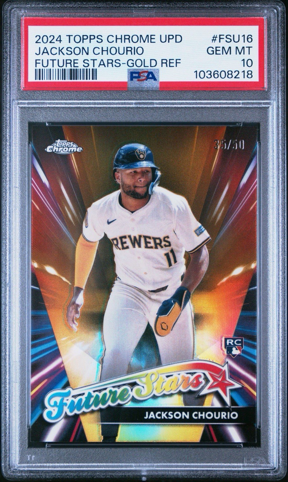 2024 JACKSON CHOURIO Topps Chrome Update Future Stars Gold Ref /50 RC PSA 10 💎