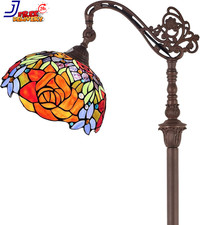 Tiffany Lamp Stained Glass Floor Lamp 62" Tall Yellow Red Rose Soft Light Arched