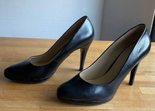 Nine West Black Leather Platform High Heel Pumps Shoes Women's Size 9.5 M Wiseup