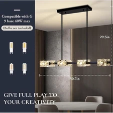 Black Chandelier Dining Room 8 Lights Modern Crystal Pendant Fixture Cube Shade