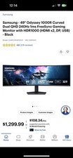 Samsung Odyssey G9 49" Curved Dual QHD 240Hz 1ms Gaming Monitor HDMI DP