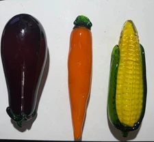 VTG Murano Style Art Glass Hand-Blown Vegetables Lot 3 piece set