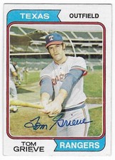 TOM GRIEVE 1974 TOPPS AUTOGRAPHED SIGNED # 268 TEXAS RANGERS