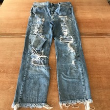Cello Straight Leg Jeans Women 7 Blue High Rise Distressed Raw Hem Medium Wash