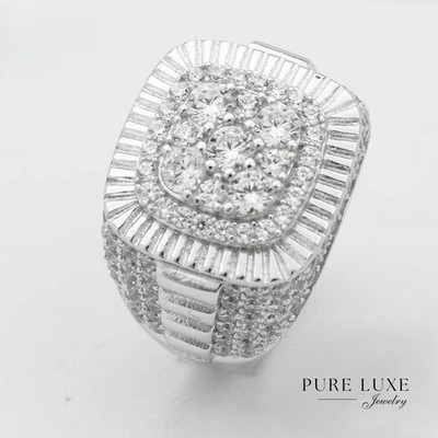 Men's 925 Sterling Silver Brilliant.Cubic Zirconia Ring #7-13 + Box