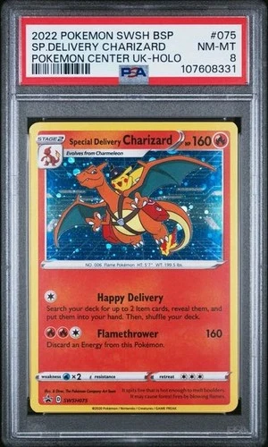 2022 POKEMON SWSH BLACK STAR PROMO #075 SPECIAL DELIVERY CHARIZARD-HOLO PSA 8