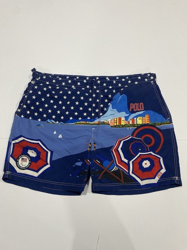 Polo Ralph Lauren Olympia 2016 Badetrink Shorts Herren Gr. 44 B Big Blau Rot