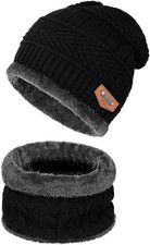 Warm Winter Beanie Hat  Scarf Set Stylish Knit Skull Cap for Men Women
