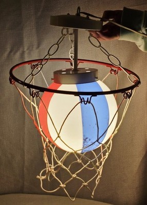 Vintage Harlem Globetrotters Basketball Hoop Hanging Lamp Light Ball Rim  Net