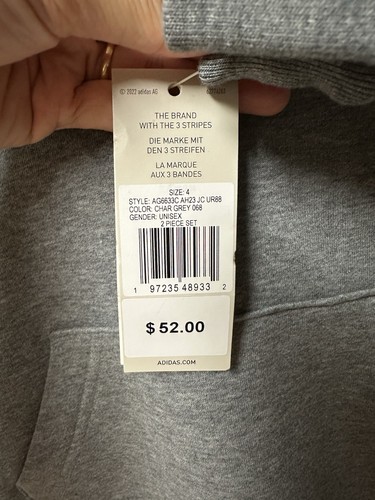 Adidas Unisex Hoodie Set Gray Size 4 - Picture 4 of 5