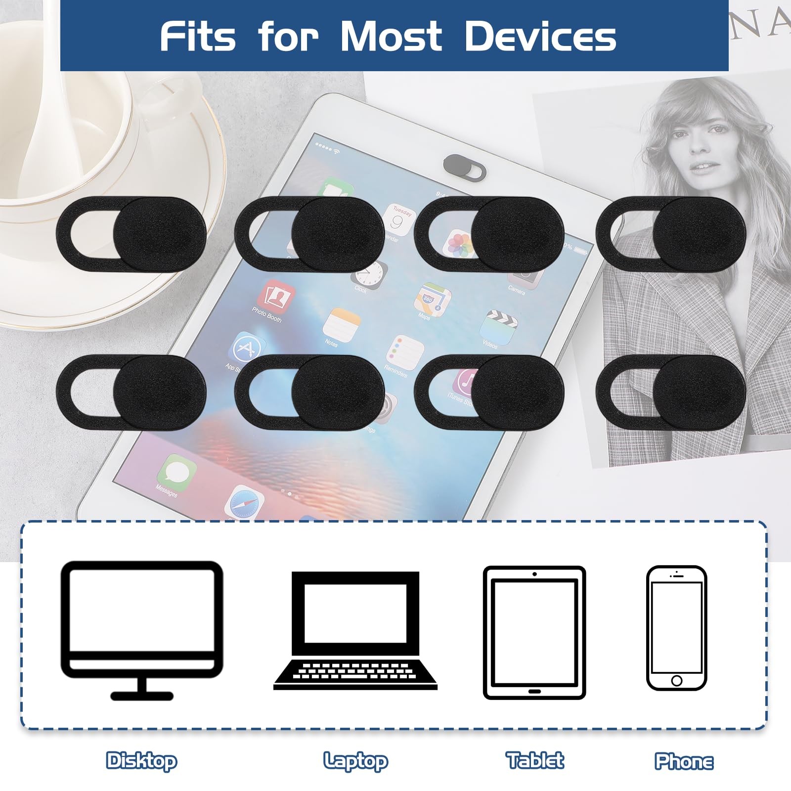 50 Pcs Webcam Cover Slide, 0.023 Inch Ultra-Thin Universal Laptop Black