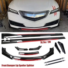 Glossy Black Look Red Front Lip Chin Bumper Side Skirt For Acura TLX 2015-2023