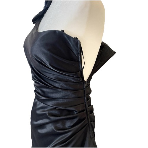 Vintage Prom Dress Maxi Ball Gown 90s Y2K One Shoulder Goth Satin Rhinestone 5/6 - Picture 6 of 16