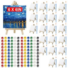 20 Pack 6 x 6 inch Mini Canvas and Easel Set, Mini Canvases for Painting with...
