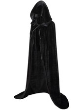 Velvet Hooded Cloak Black Cape with Hood Men Halloween Wizard Robe Costume Wi...