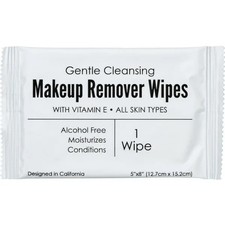 World Amenities Makeup Remover Wipes, Sachet, Alcohol Free, Vitamin E, Case Of 5