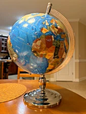 Large 20" High Gemstone World Globe On Silver Stand Well Crafted