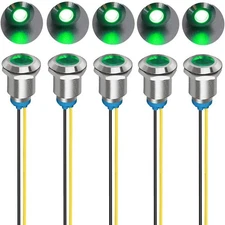 Gebildet LED Metal Indicator Light 110V-220VAC Signal Lamp 12mm, 5pcs- Green