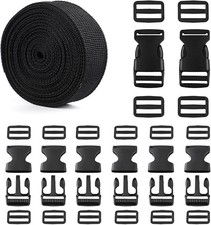 Strap and Buckles kit - 18 ft Nylon Webbing 1 inch wide, 8 Pack Quick Release
