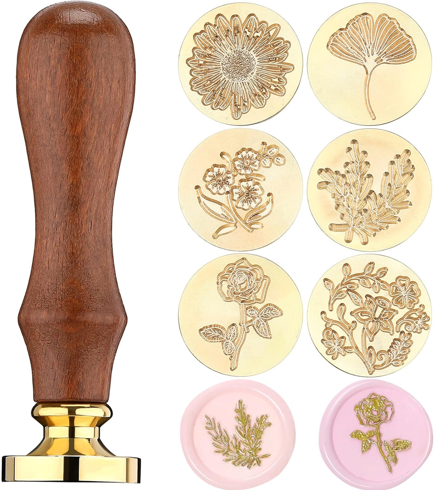 Chrisfall 6 Pcs Wax Seal Stamp Set, Floral Stamps Botanical Sealing Stamper Kit,
