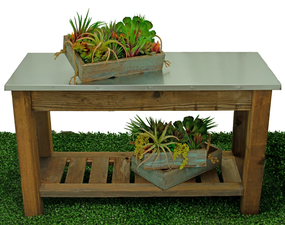 Artificial Succulent Planter Box Decorative Rustic Flower Crate Indoor 12 X 4 - Image 2 of 4