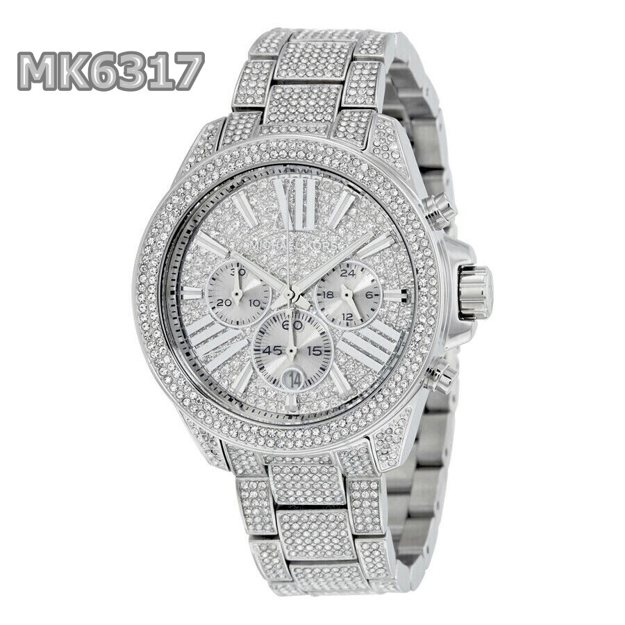 Michael Kors Wren Chronograph Crystals Silver Dial Silver Steel Strap Watch For Women - MK6317