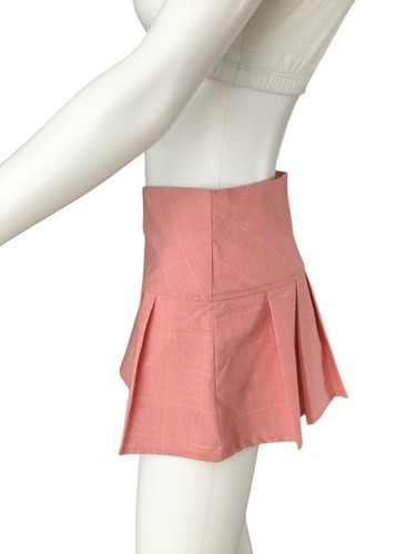 Vtg Y2K Pleated Micro Mini Skirt L Low Rise Pastel Pink Plaid Preppy Goth Barbie - Picture 5 of 15