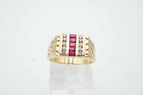 Natural Ruby and Diamonds Men's Ring Nugget Style in 10k Yellow Gold Y408 - 第 5/8 張圖片