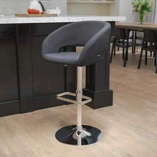 Contemporary Gray Fabric Adjustable Height Mid Back Barstool with Chrome Base