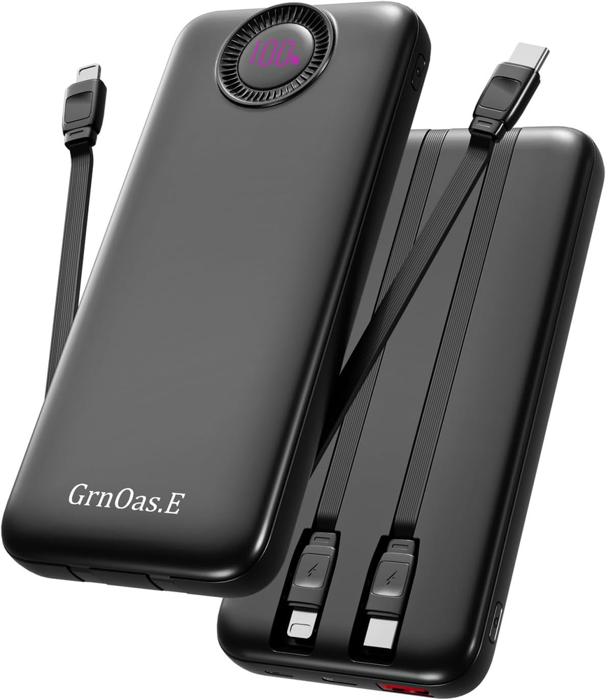 10000mAh 22.5W Power Bank with Built-in Cables, 4 Outputs, 2 Inputs