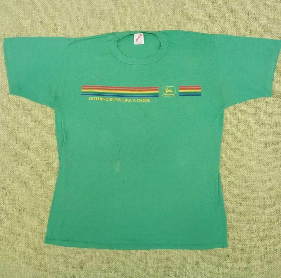 Camiseta vintage de los años 80 a rayas arcoíris John Deere Large Foto 3 de 4