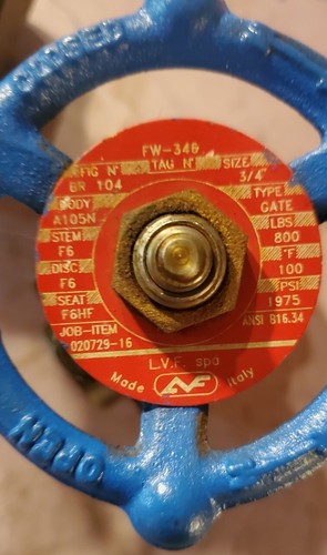LVF 3/4" GATE VALVE Tag FW-346 Fig.BR-104 Class 800 A105N - Picture 5 of 6