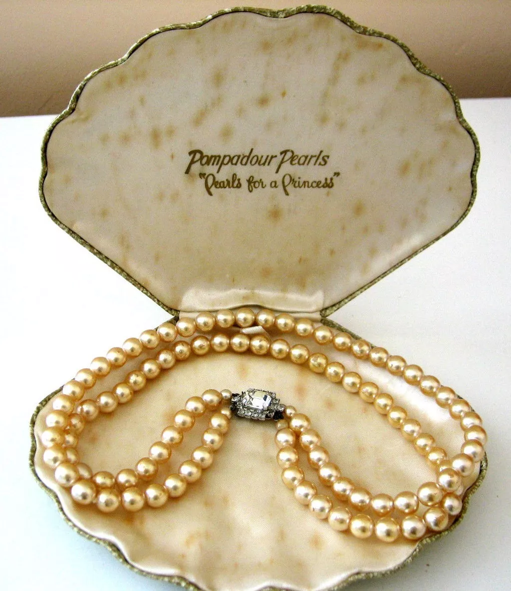 POMPADOUR PEARLs 2xSTRINGS NECKLACE wear on pearls BOX DAMAGED eBay