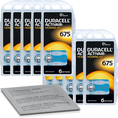 60x Duracell Activair 675 blau Hörgerätebatterie (10x 6er Bl.)+Reinigungstuch