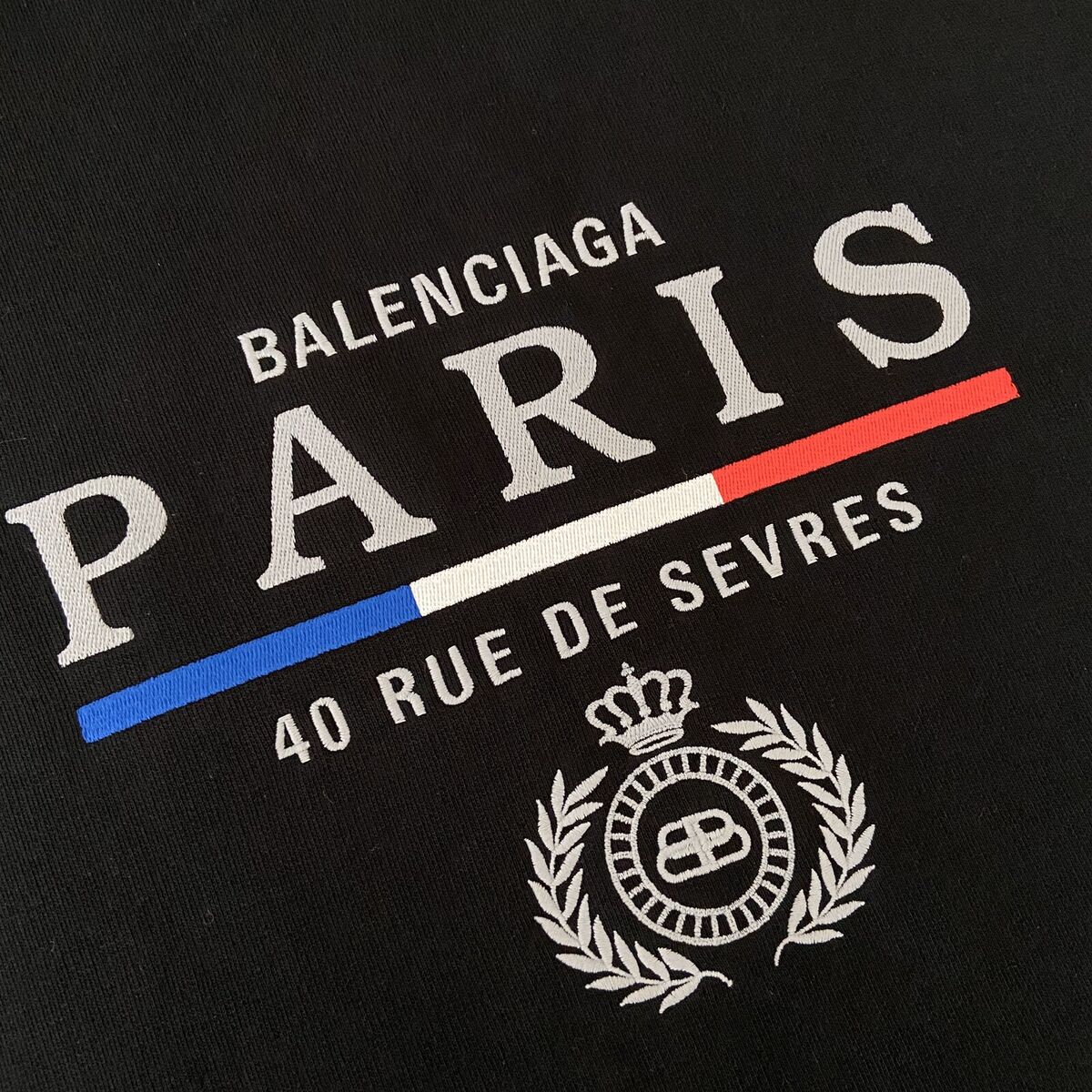 Balenciaga Paris Flag Logo Oversize Hoodie Black Embroidered Balenciaga Paris Flag Logo Oversize Hoodie Black Embroidered
