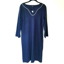 Talbots Midi Knit Dress NWT Womens Medium Navy Blue 3/4 Sleeve Stretch