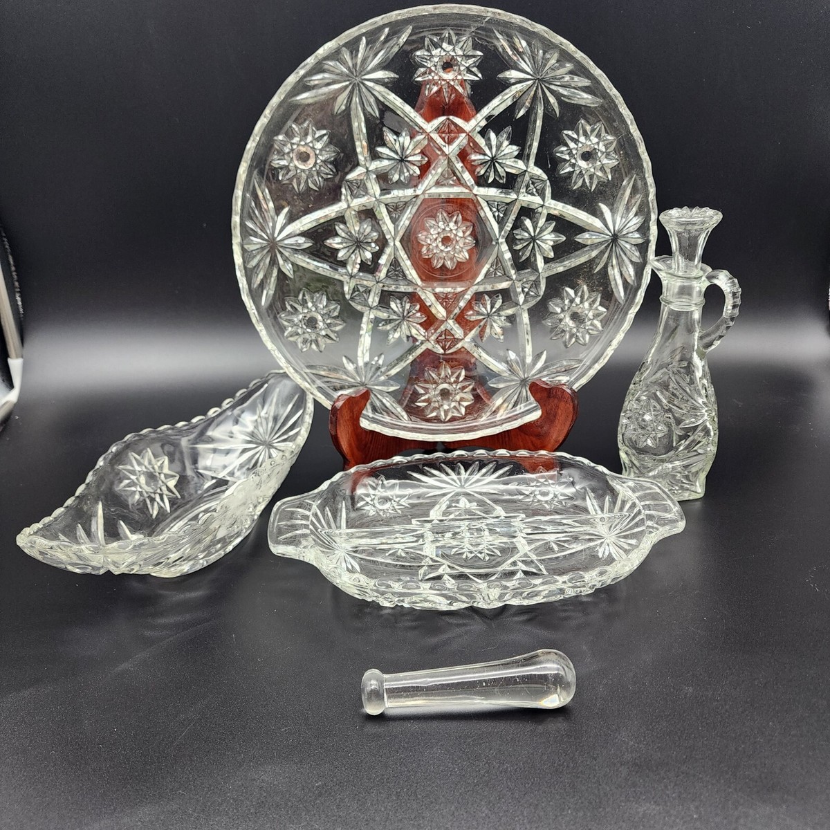 VTG Anchor Hocking Star of David Glassware Relish Dishes, Platter