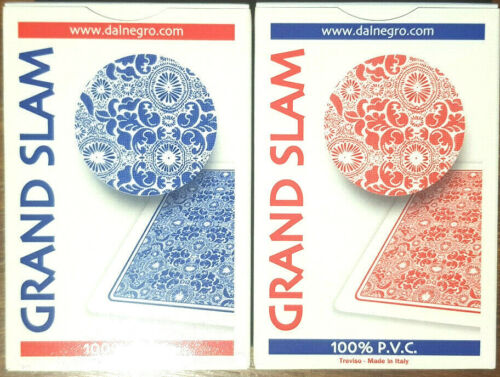 Dal Negro 100% plastic Grand Slam Bridge/Jumbo playing cards Red/Blue (2 Decks) - Picture 1 of 5