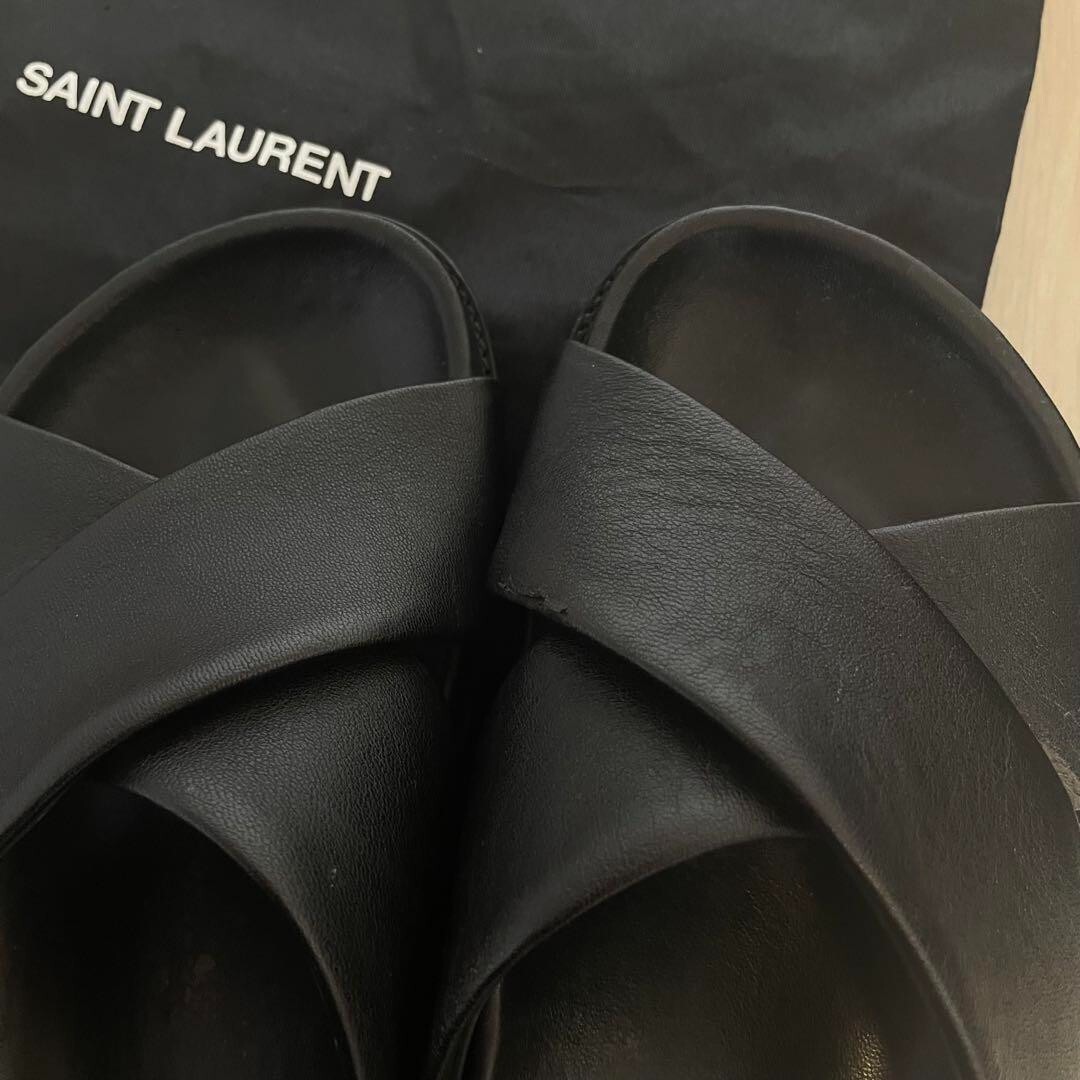 YSL Saint Laurent sandali slide scarpe basse donna 36 US6 pelle nera
