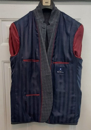 BEN SHERMAN MEN'S GRAY PLAID 2-BUTTON POLYESTER BLEND SPORTS BLAZER SIZE R48 - Picture 12 of 16